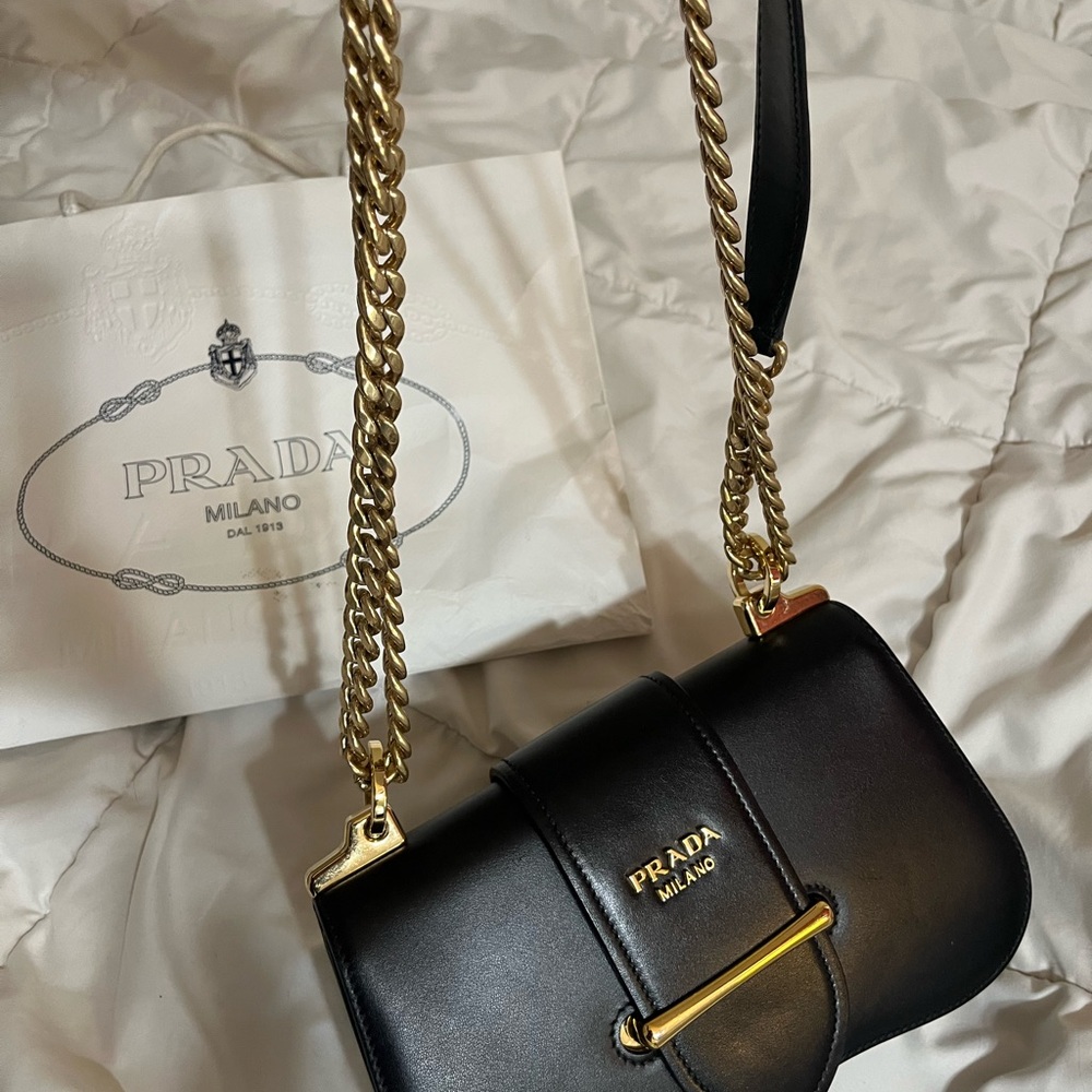 Prada Black and Gold Crossbody Bag with Chain Strap